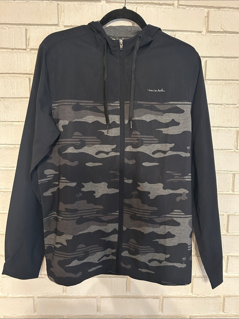 Travis Mathew Black and Gray Camo Zip Hoodie